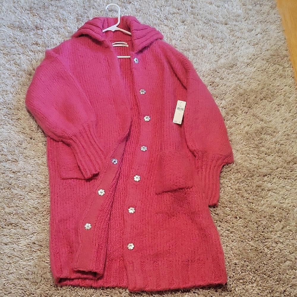 Anthropologie Pink Chunky Knit Cardigan Sweater